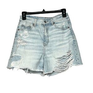 American Eagle Distressed Light Wash Trendy High Rise Denim Shorts Size 4